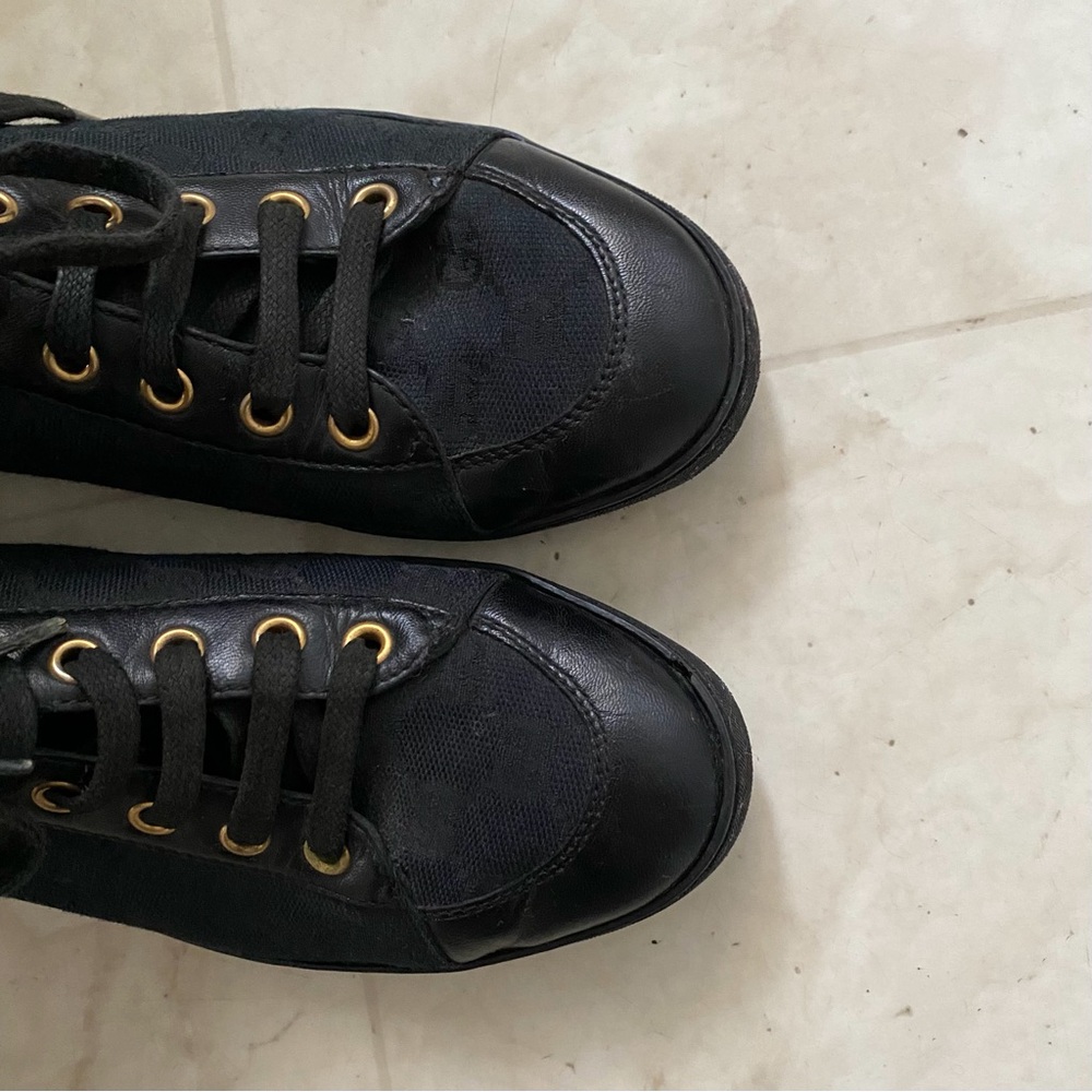 $985 Gucci Made in Italy GG Monogram Black Leather Canvas High Top Sneakers 5.5 - Picture 7 of 13